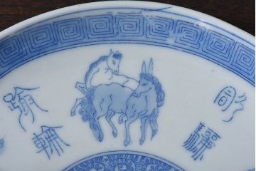 和製アンティーク　大正昭和初期　馬の図　印判皿(6寸皿、中皿)2枚セット