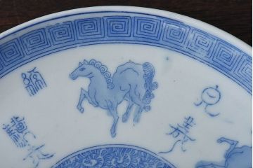 和製アンティーク　大正昭和初期　馬の図　印判皿(6寸皿、中皿)2枚セット