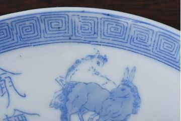 和製アンティーク　大正昭和初期　馬の図　印判皿(6寸皿、中皿)2枚セット