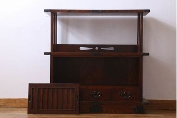 中古　伝統民芸家具　岩谷堂　欅材の杢目が美しい飾り棚2号(収納棚)(定価約28万円)