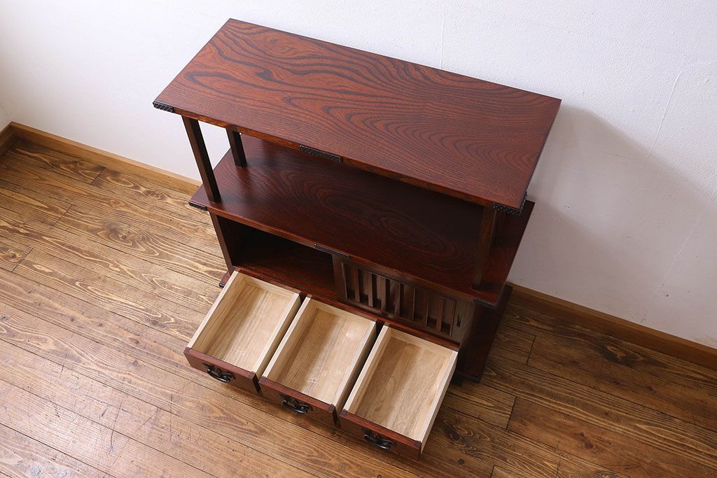 中古　伝統民芸家具　岩谷堂　欅材の杢目が美しい飾り棚2号(収納棚)(定価約28万円)