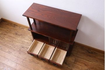 中古　伝統民芸家具　岩谷堂　欅材の杢目が美しい飾り棚2号(収納棚)(定価約28万円)