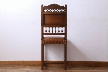 アンティーク家具　フランスアンティーク　本革　優美なデザインのダイニングチェア(椅子、イス)
