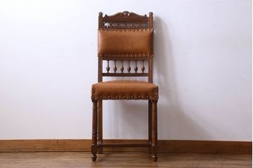 アンティーク家具　フランスアンティーク　本革　優美なデザインのダイニングチェア(椅子、イス)(1)