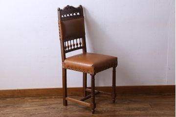 アンティーク家具　フランスアンティーク　本革　優美なデザインのダイニングチェア(椅子、イス)(1)