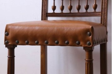 アンティーク家具　フランスアンティーク　本革　優美なデザインのダイニングチェア(椅子、イス)(1)