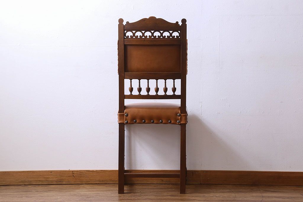 フランスアンティーク本革製ダイニングチェア/木製椅子レザーイス(89-119-1 フランスアンティーク本革製ダイニングチェア/木製椅子レザーイス(89-119-1