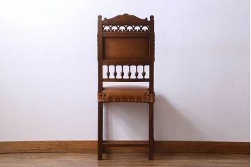 アンティーク家具　フランスアンティーク　本革　優美なデザインのダイニングチェア(椅子、イス)(1)
