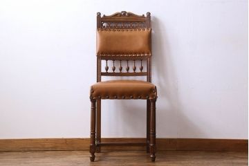 アンティーク家具　フランスアンティーク　本革　優美なデザインのダイニングチェア(椅子、イス)(2)