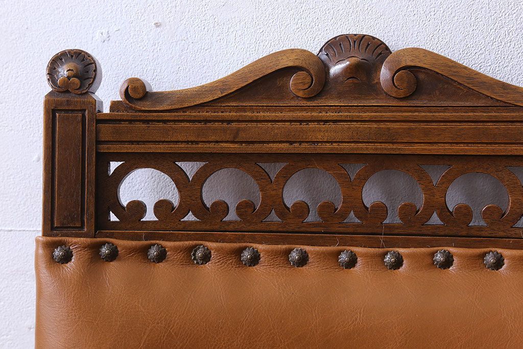 アンティーク家具　フランスアンティーク　本革　優美なデザインのダイニングチェア(椅子、イス)(2)