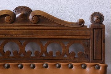 アンティーク家具　フランスアンティーク　本革　優美なデザインのダイニングチェア(椅子、イス)(2)