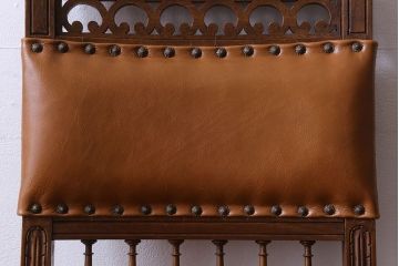 アンティーク家具　フランスアンティーク　本革　優美なデザインのダイニングチェア(椅子、イス)(2)