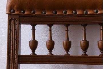 アンティーク家具　フランスアンティーク　本革　優美なデザインのダイニングチェア(椅子、イス)(2)