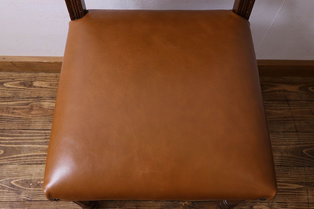 アンティーク家具　フランスアンティーク　本革　優美なデザインのダイニングチェア(椅子、イス)(2)