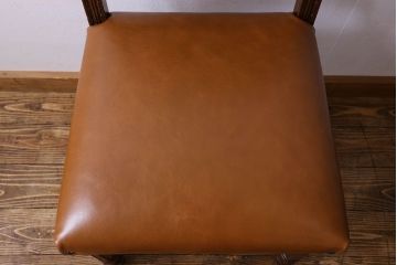 アンティーク家具　フランスアンティーク　本革　優美なデザインのダイニングチェア(椅子、イス)(2)