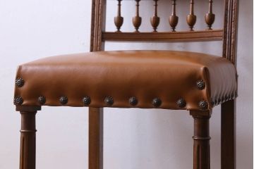 アンティーク家具　フランスアンティーク　本革　優美なデザインのダイニングチェア(椅子、イス)(2)
