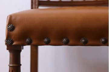 アンティーク家具　フランスアンティーク　本革　優美なデザインのダイニングチェア(椅子、イス)(2)