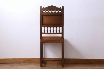 アンティーク家具　フランスアンティーク　本革　優美なデザインのダイニングチェア(椅子、イス)(2)