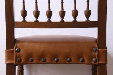 アンティーク家具　フランスアンティーク　本革　優美なデザインのダイニングチェア(椅子、イス)(2)