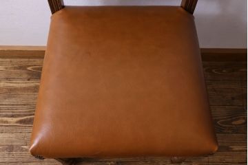 アンティーク家具　フランスアンティーク　本革　優美なデザインのダイニングチェア(椅子、イス)(3)