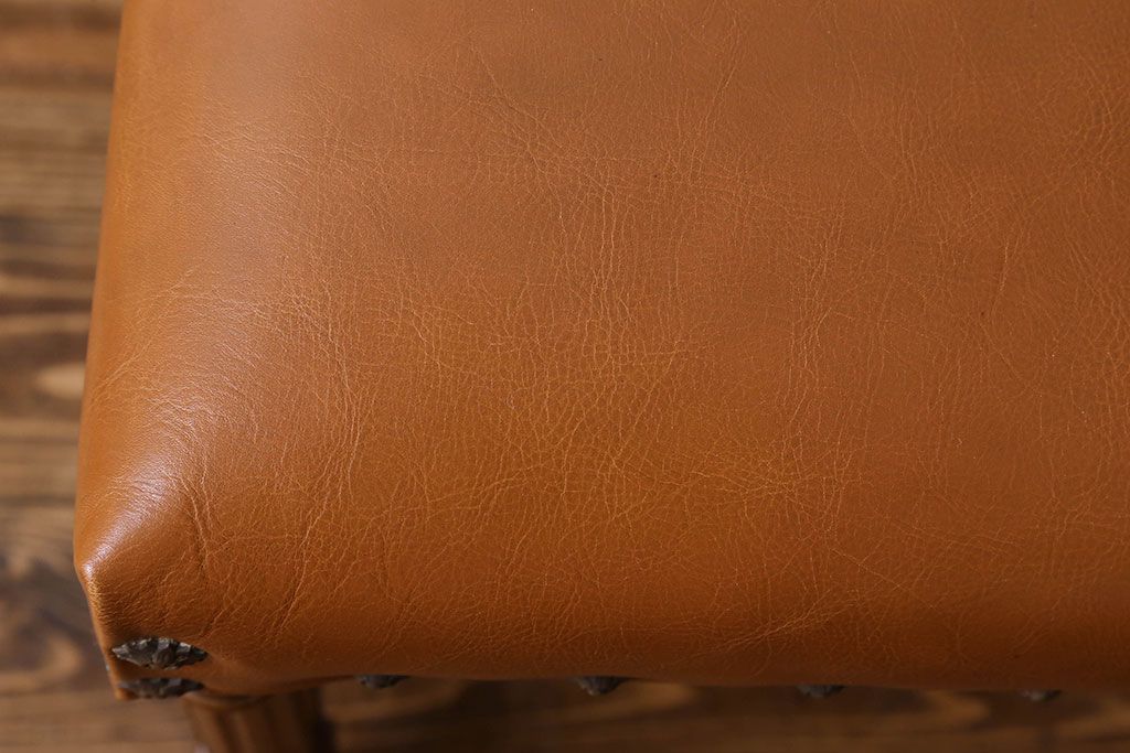 アンティーク家具　フランスアンティーク　本革　優美なデザインのダイニングチェア(椅子、イス)(3)