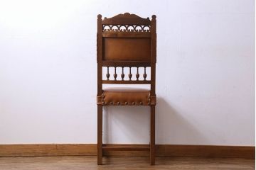 アンティーク家具　フランスアンティーク　本革　優美なデザインのダイニングチェア(椅子、イス)(3)