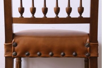 アンティーク家具　フランスアンティーク　本革　優美なデザインのダイニングチェア(椅子、イス)(3)
