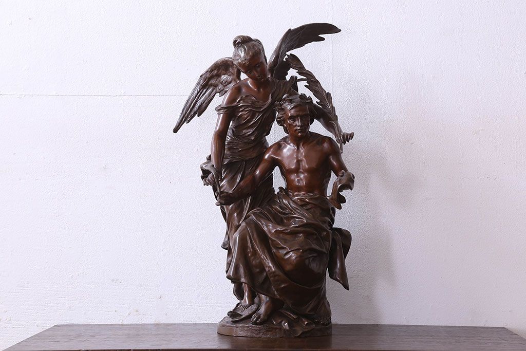 アンティーク雑貨　フランス製　Siot-Decauville　Henri ple 美しい褐色のブロンズ像(彫刻、置物)