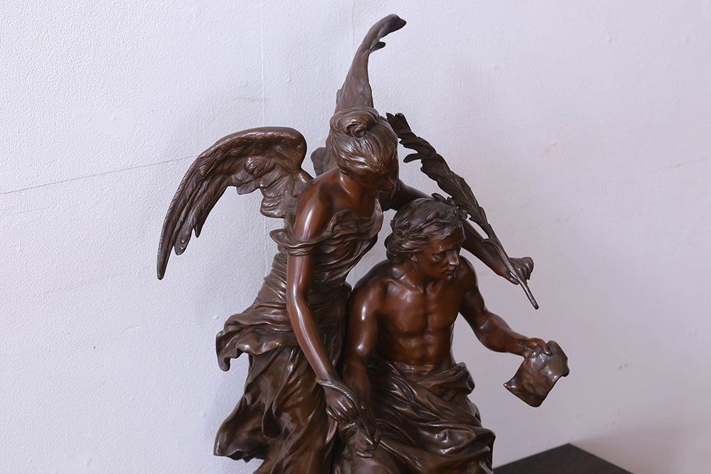 アンティーク雑貨　フランス製　Siot-Decauville　Henri ple 美しい褐色のブロンズ像(彫刻、置物)