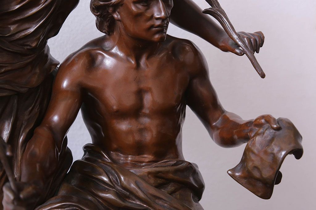 アンティーク雑貨　フランス製　Siot-Decauville　Henri ple 美しい褐色のブロンズ像(彫刻、置物)