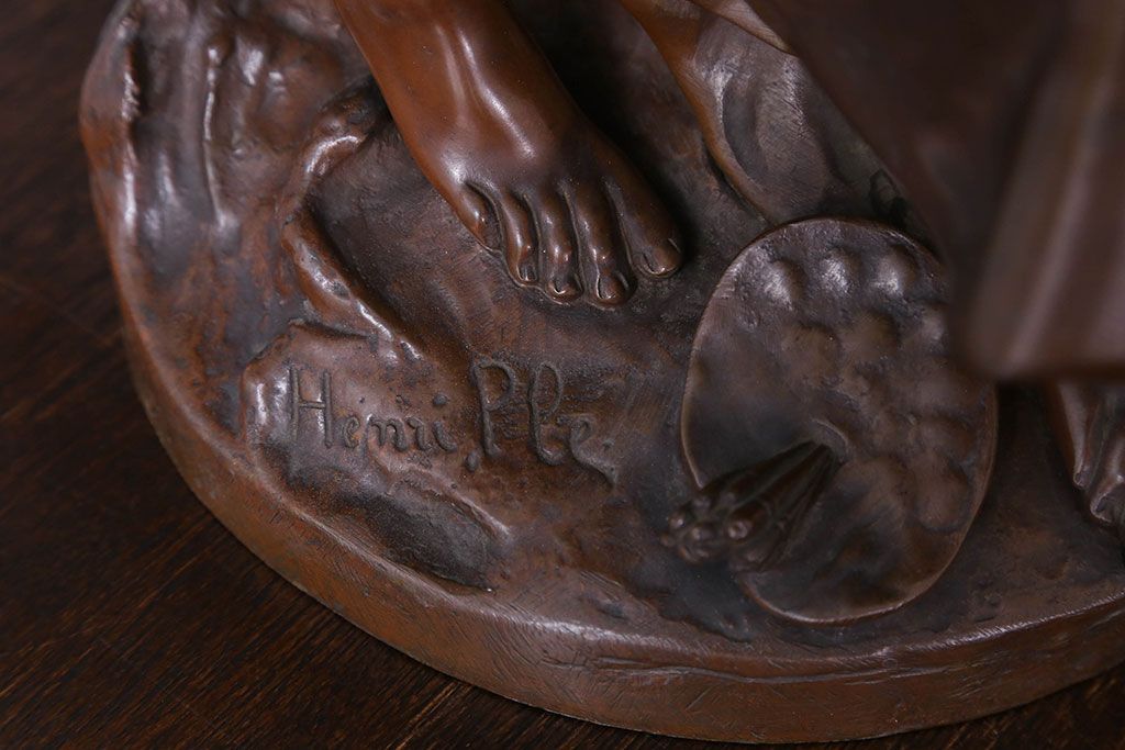 アンティーク雑貨　フランス製　Siot-Decauville　Henri ple 美しい褐色のブロンズ像(彫刻、置物)