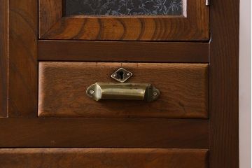 レトロ家具　和製アンティーク　結霜ガラス入り　レトロな脚付きキャビネット(収納棚、テレビボード)