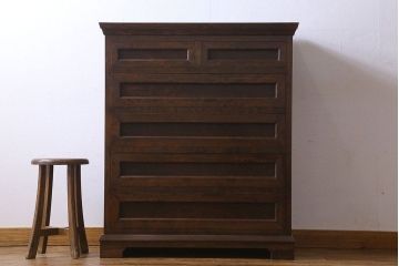 中古　松本民芸家具　503型　直線のデザインが目を引く整理箪笥(引き出し、衣装箪笥、チェスト)(定価約28万円)