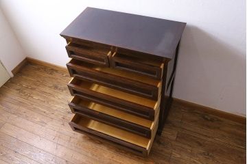 中古　松本民芸家具　503型　直線のデザインが目を引く整理箪笥(引き出し、衣装箪笥、チェスト)(定価約28万円)