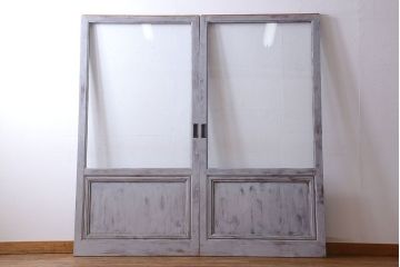 ペイント建具　お洒落で味わいあるアンティークガラス戸(引き戸、建具)