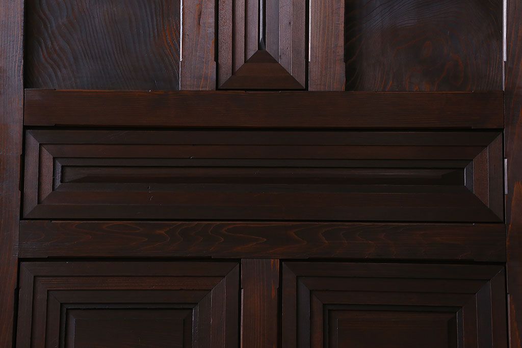 和製アンティーク　レア物　凝ったデザインが目を引くヒノキ材の板戸(引き戸)2枚組