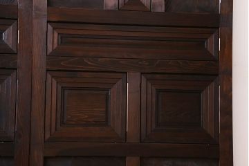 和製アンティーク　レア物　凝ったデザインが目を引くヒノキ材の板戸(引き戸)2枚組