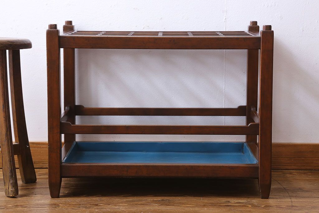 アンティーク雑貨　和製アンティーク　マス目のデザインが珍しい傘立て(2)