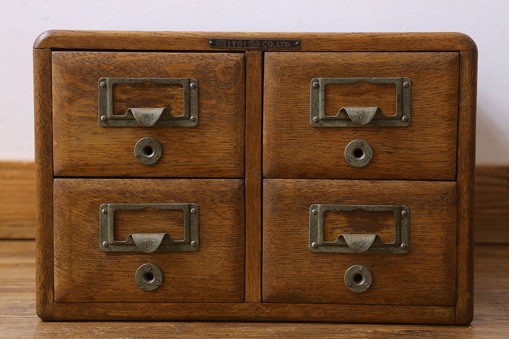 レトロ家具　昭和レトロ　ナラ材　重厚な雰囲気漂うカードケース(小引き出し、小物収納、図書館、図書室)