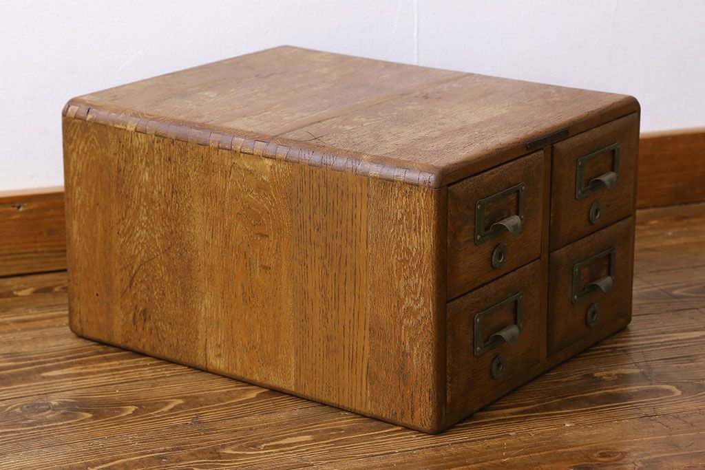レトロ家具　昭和レトロ　ナラ材　重厚な雰囲気漂うカードケース(小引き出し、小物収納、図書館、図書室)