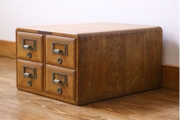 レトロ家具　昭和レトロ　ナラ材　重厚な雰囲気漂うカードケース(小引き出し、小物収納、図書館、図書室)