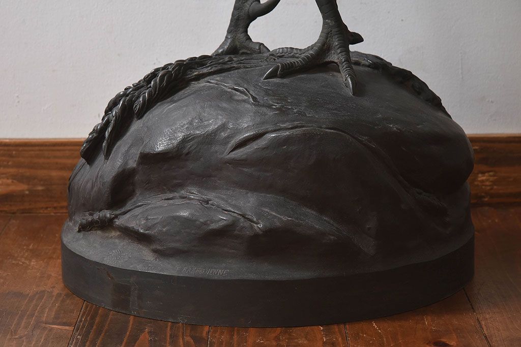 アンティーク雑貨　フランスアンティーク F.BARBEDIENNE　A.Cain　ブロンズ像(ニワトリ像、動物像)