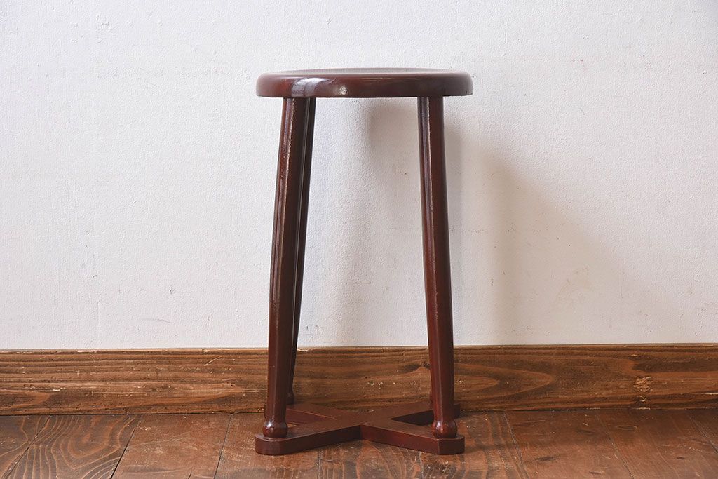 アンティーク雑貨　和製アンティーク　大正昭和期の古い木製スツール(丸椅子、チェア、花台)