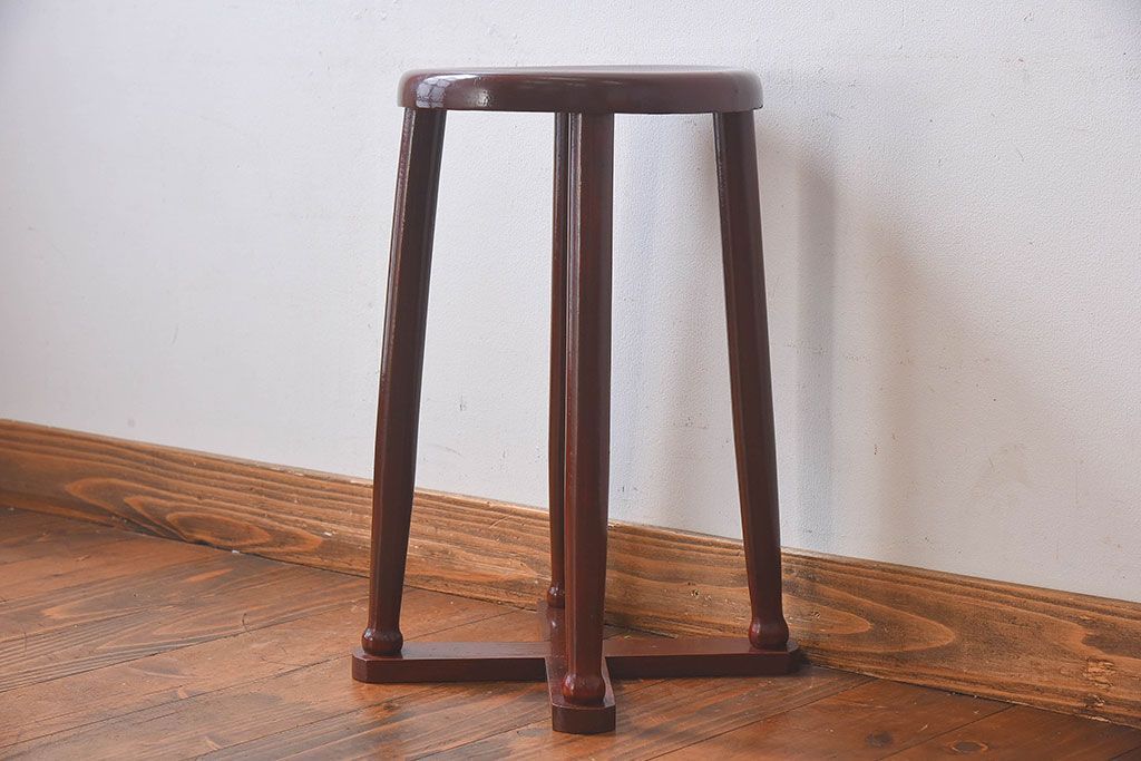 アンティーク雑貨　和製アンティーク　大正昭和期の古い木製スツール(丸椅子、チェア、花台)