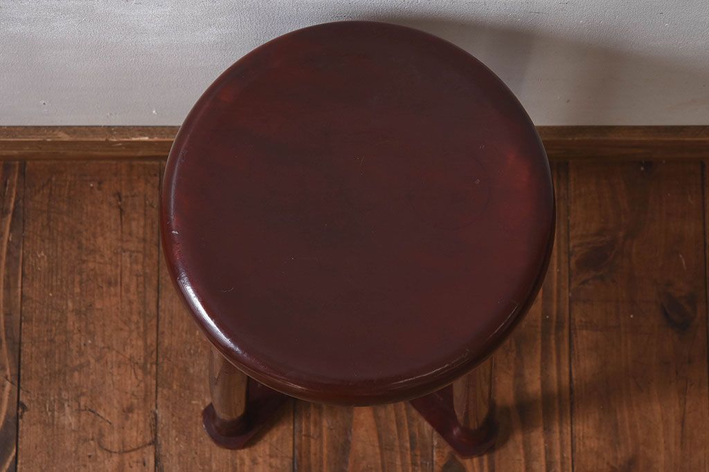 アンティーク雑貨　和製アンティーク　大正昭和期の古い木製スツール(丸椅子、チェア、花台)