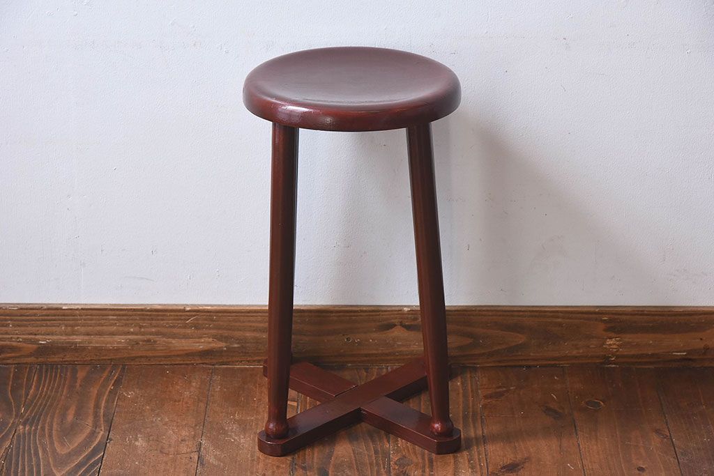 アンティーク雑貨　和製アンティーク　大正昭和期の古い木製スツール(丸椅子、チェア、花台)