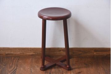 アンティーク雑貨　和製アンティーク　大正昭和期の古い木製スツール(丸椅子、チェア、花台)