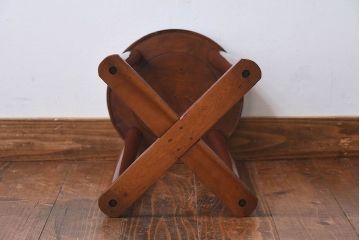 アンティーク雑貨　和製アンティーク　大正昭和期の古い木製スツール(丸椅子、チェア、花台)