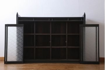 アンティーク家具　和製アンティーク　大正ロマン　プレスガラスがおしゃれなキャビネット(収納棚、戸棚)