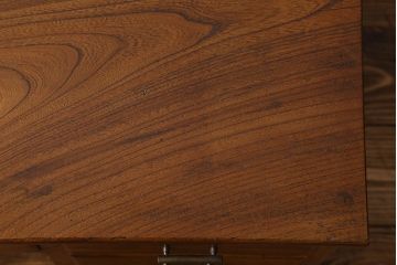 アンティーク家具　和製アンティーク　側面の意匠が印象的な総ケヤキ材のデスク(文机、在宅ワーク、在宅用片袖机)